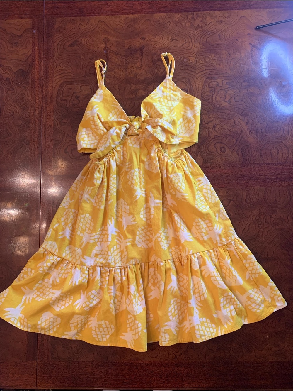Aqua Yellow Pineapple-Print Tie-Front Dress ☀️🍍💛⭐️